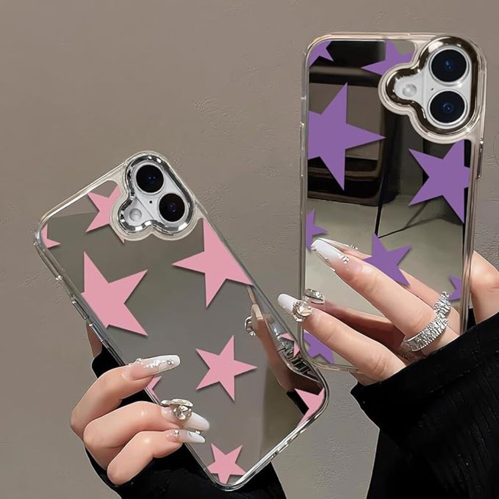 Iphone 16 15 14 Glossy Mirror Case Pink Cute Kawaii Star Wireless Charging Case - Picture 4 of 4
